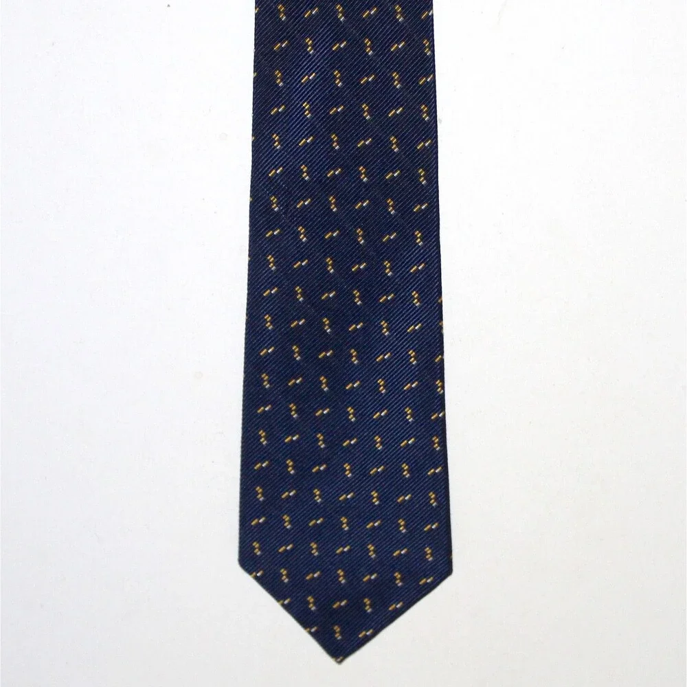 Ralph Lauren Necktie blue yellow USA hand finished cotton silk ribbed